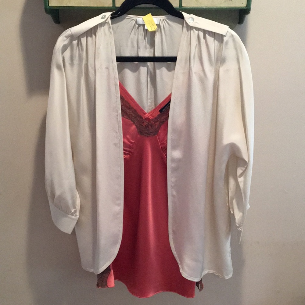 Glam Ivory Silk Blouse Sz M